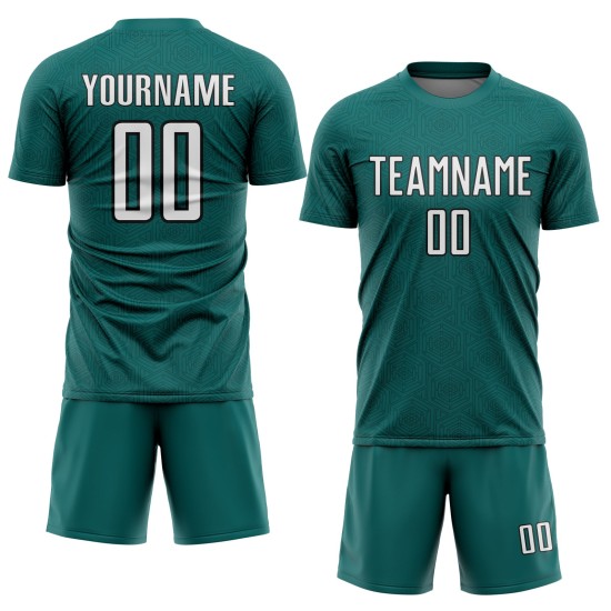 Sports Jersey Sublimation Shape White-Black Custom Soccer Uniform Teal Geometric