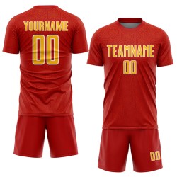 Sublimation Uniform Red Geometric Jersey Shape Soccer Gold-White Custom Sports Sublimation Uniform Red Geometric Jersey Shape Soccer Gold-White Custom Sports
